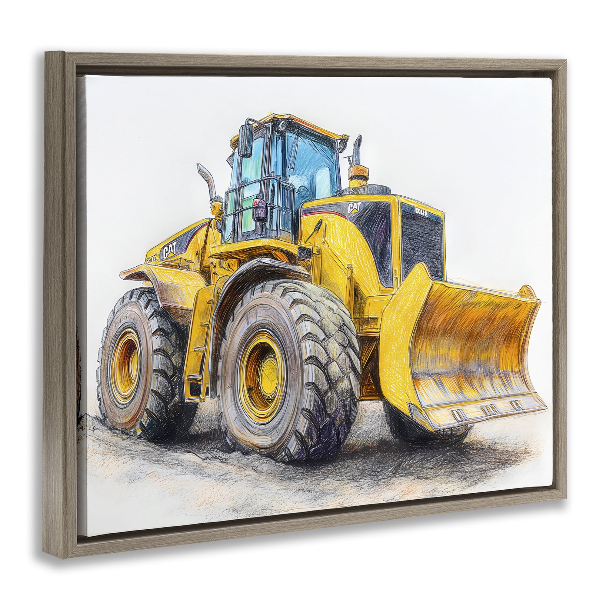 Stupell Industries Industrial Excavator Drawing Brown Framed Floater Canvas Wall Art, design by Steve Hunziker