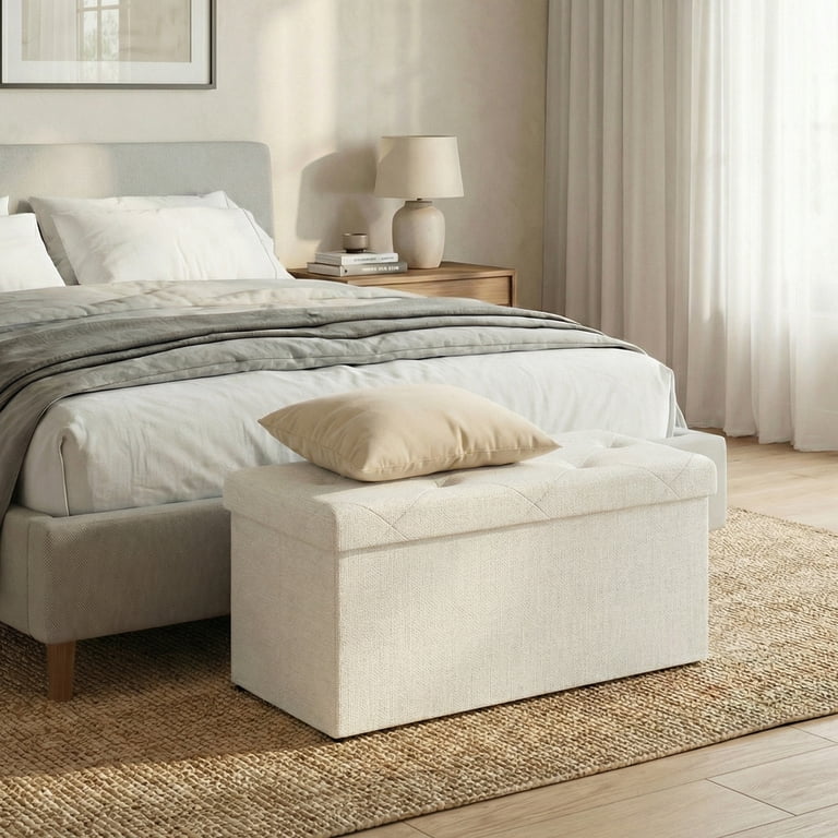 CONCETTA 30" Folding Storage Ottoman Bench, Beige photo 4