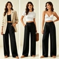thumbnail image 3 of DENTOYOU Women's Wide Leg Pants with Pockets Work Dress Linen Pants Trendy Business Casual Outfits Comfort Fit Slacks Trousers Black L, 3 of 5