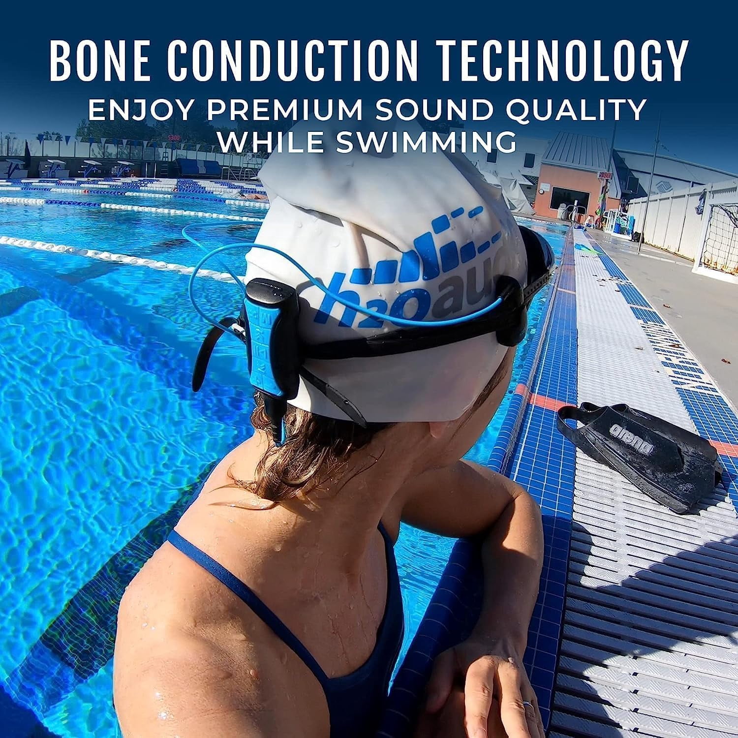 H2O Audio Stream 3 with Short Cord Bone Conduction Headphones – Waterproof MP3 Music Player & Open-Ear Bluetooth Headphones for Swimming – 8GB Memory, IPX8 Rating