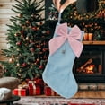 thumbnail image 4 of JeashCHAT Plush Christmas Stockings, 18" Bow Xmas Stockings with Bell Pendant, Large Candy Bag Socks Gift Bag Socks for Xmas Holiday Party Home Wall Fireplace Decoration, Xmas Gifts, 4 of 6