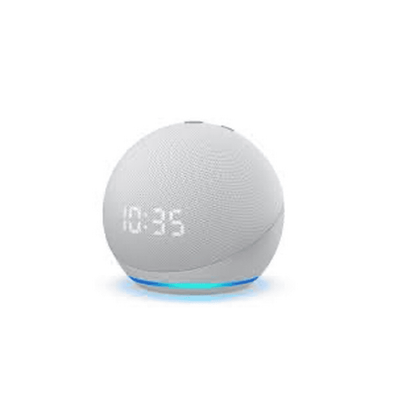 Amz_Echo Dot with Clock (5th Gen, 2022) Smart Speaker, Alexa, White, Free  Cleaning Cloth 