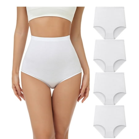wirarpa Women s Underwear Cotton Super High Waisted Briefs Stretch Full Coverage Panties 4 Pack White Large