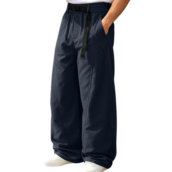 StSilkitty Mens Casual Pants Elastic Waist Baggy Wide Leg Pants Lightweight Soft Breathable Trousers with Pockets