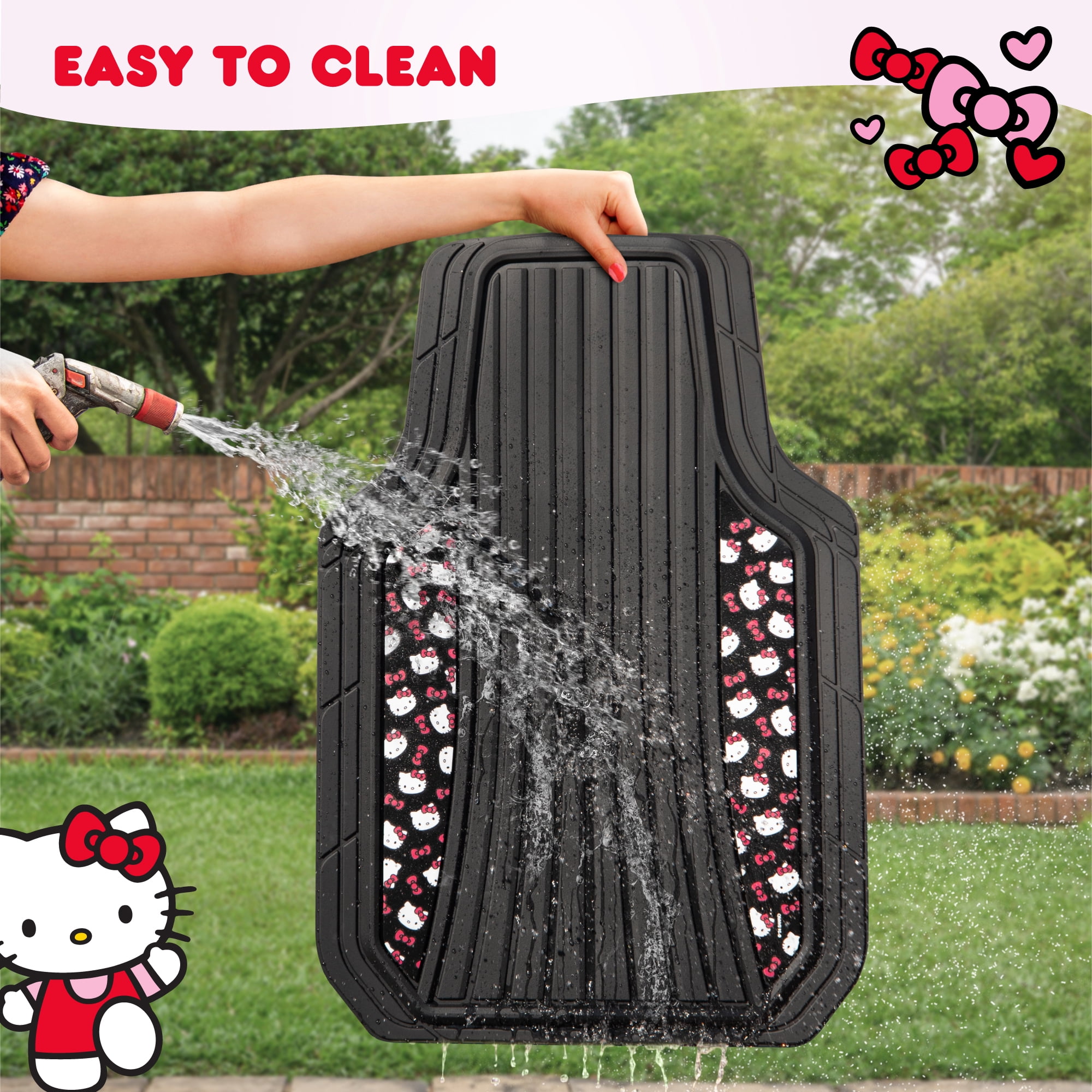 Hello Kitty Cute Rubber Car Floor Mats, Heavy Duty Non-Slip 4-Piece Set, Cute Universal Auto Accessory, for Car Truck SUV Van, Black