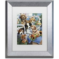 Trademark Fine Art 'Country Pups' Canvas Art by Jenny Newland, White Matte, Silver Frame