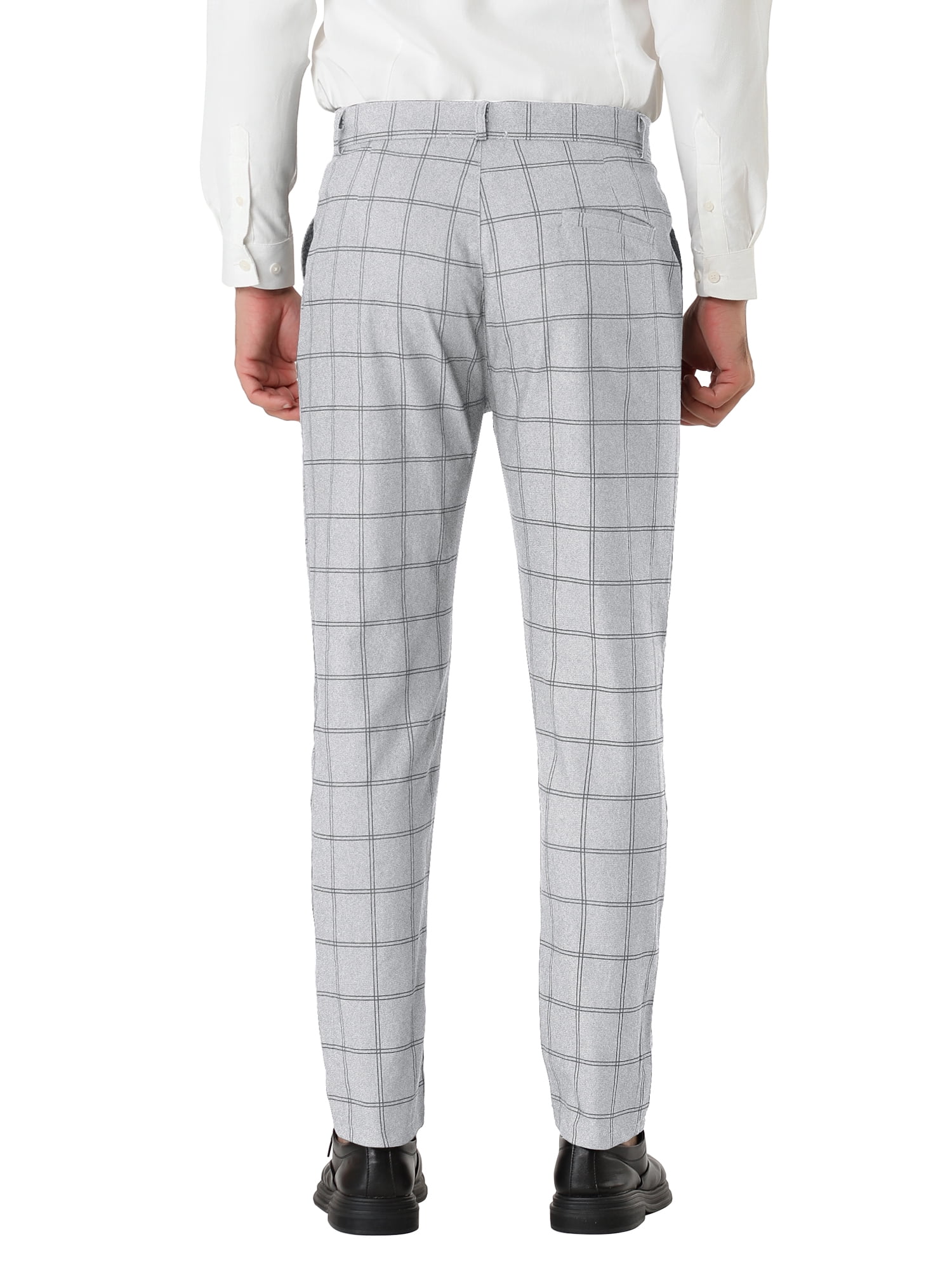 Unique Bargains Men's Slim Fit Plaid Business Pants Trousers with Pockets 30 Light Grey