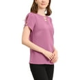 thumbnail image 4 of INSPIRE CHIC Women's Choker V Cut-Out Split-Neck Blouse Casual Slashed Cuffs Top M Purple, 4 of 7