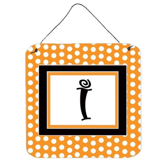 6 x 6 in. Letter I Initial Monogram - Orange Polkadots Aluminium Metal Wall or Door Hanging Prints
