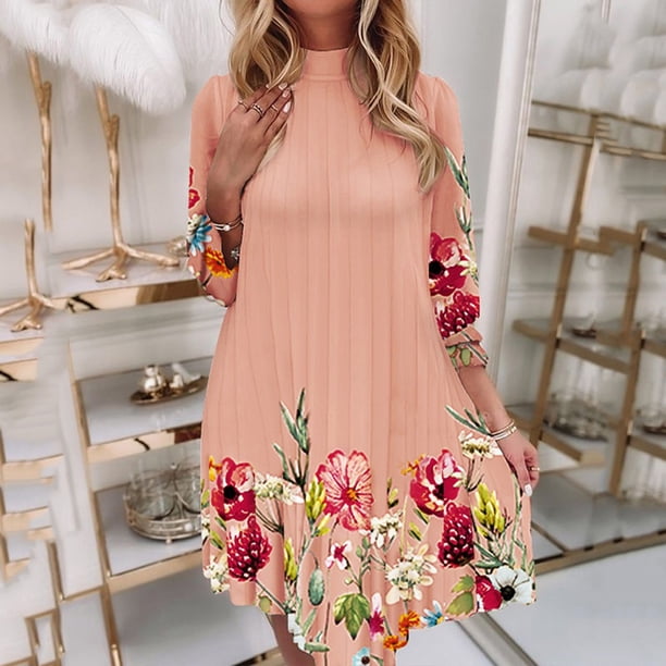 ICHUANYI Clearance Women Sexy Fold Party Girls Ruffle Neck Long Sleeve Formal Printing Fall Maxi Casual Dresses(Red, L) Ichuanyi Ichuanyi