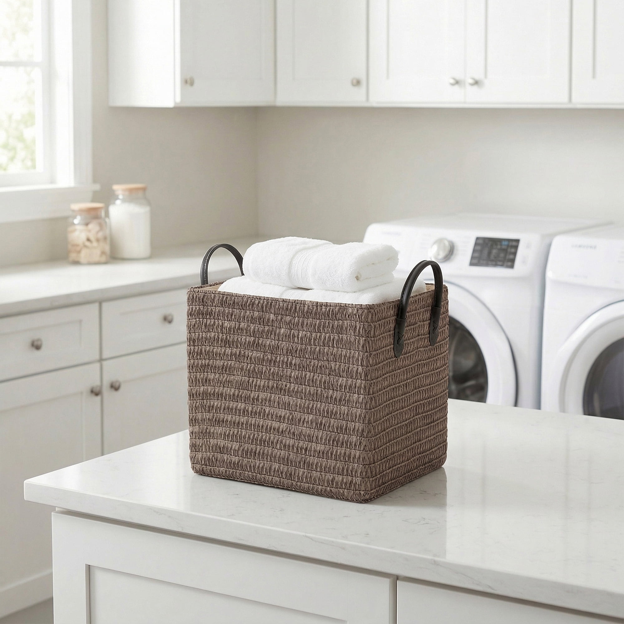 Unique Bargains Compactable Woven Storage Basket Storage Bin Coffee 11.8*9.1*11.4in