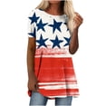 thumbnail image 2 of Fiudx Ofertas Flash Del Día Solo En Línea Moda Mujer Causal Día de La Independencia Cuello Redondo Impresión Blusa Manga Corta Camiseta Verano Tops, 2 of 5
