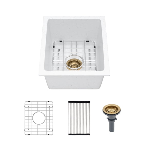 15 in. Undermount Sink White Quartz/Granite Composite Single Bowl Bar/Kitchen Sink