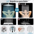 thumbnail image 4 of Regaderas para Baño,Regadera Cuadrada 10'' Y Ducha De Mano 2 Pack, Lluvia de Alta Presión Acero Inoxidable con 3 Modos, Cabezal de Ducha Ajustable con Soporte 360 Grado Ajustable, para Baño, hotel, 4 of 8