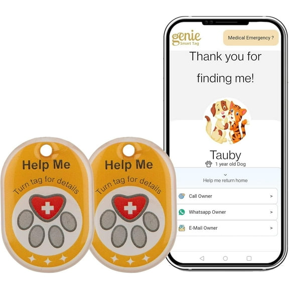 Genie Smart Pet Tag, Dog and Cat Tag with QR Code for Tracking Location, Alternative to GPS Tracker and QR Pet ID Tags for Dogs, Cats and More, Tags with Alerts for Vaccination, Pack of 2 - tag8
