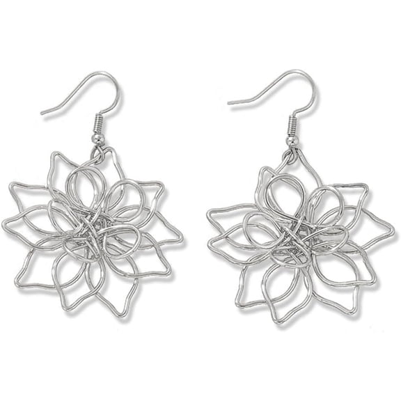 Exaggerated Hollow Flower Drop Dangle Earrings for Women Silver Gold-Toned Big Handmade Filigree Lotus Statement Dangling Fish Hook Earring Lightweight Fashion Floral Holiday Jewelry for Mother