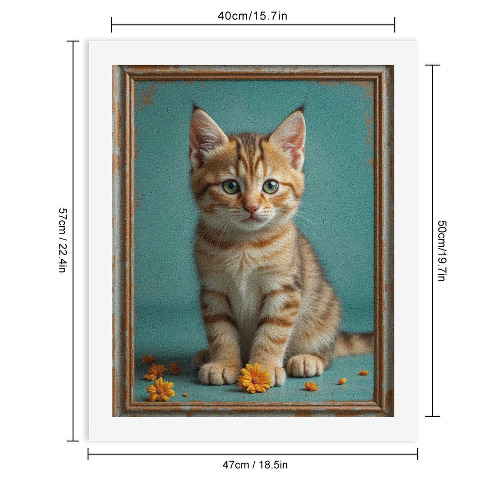 Paint By Numbers Kit for Adults Beginner - Cute Kitten Orange Flowers Frame DIY Canvas Painting Kits for Adults, Frameless Paint By Number for Adults for Home Wall Decor 16x20 Inch
