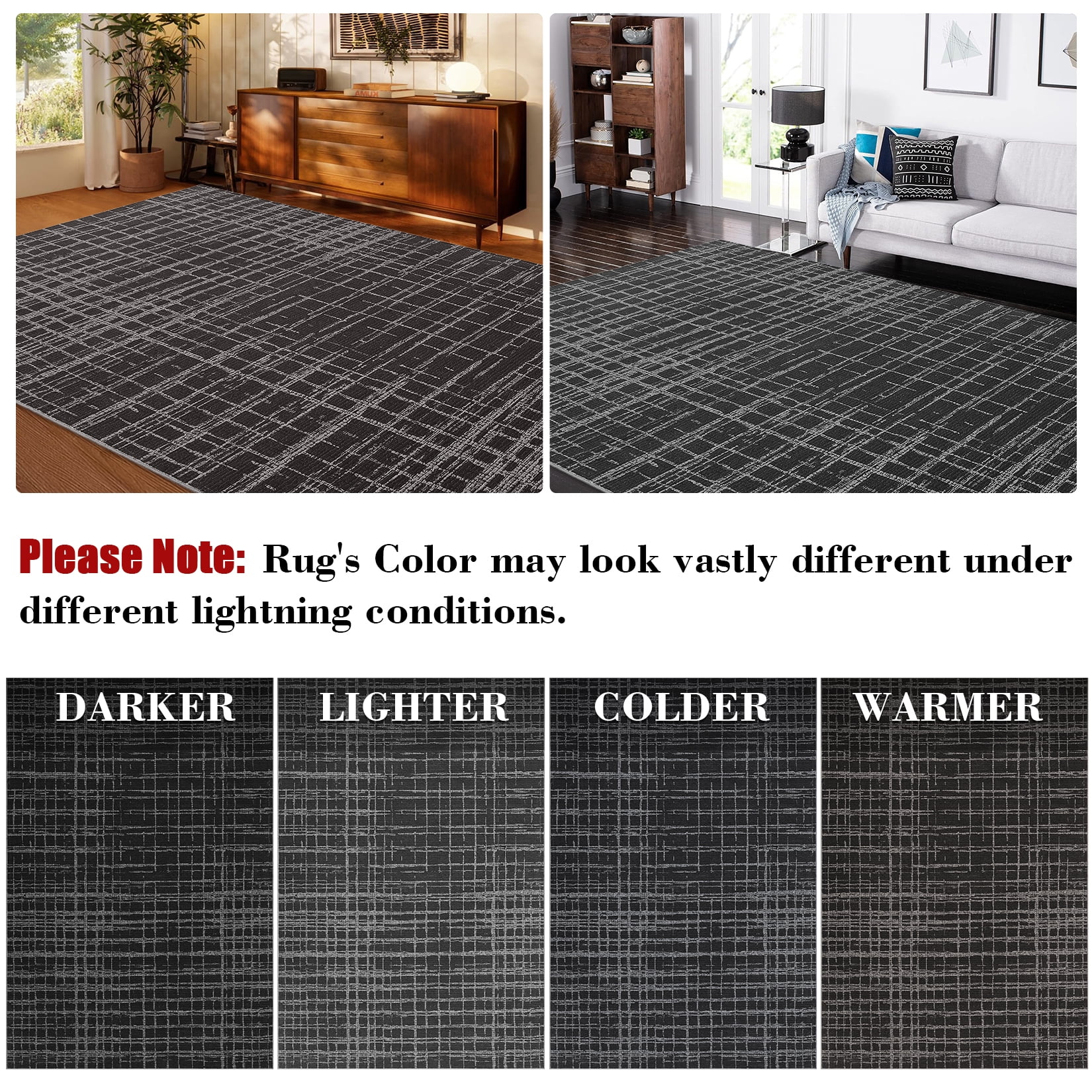 Hasoo 2' x 6' Runner Rug for Hallway Modern Geometric Grid Pattern Premium Polyester Enterway Carpet Black