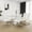 White Table and 8 White Chairs Silver Leg, variant on Sumdeal 63" rectangle Modern Glass Top Dining Room Table Sets for 8,Glass Dining Table with 8 PU leather C-Shape Chairs with Handle, 1 White Base Glass Table and 8 Black Chairs
