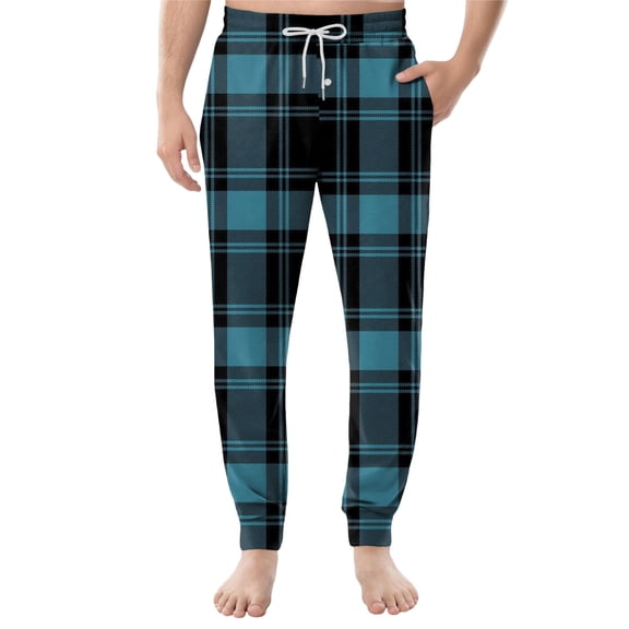 Men's Drawstring Pocket Casual Pants, Checkered Striped Printed Pocket Casual Pants, Home Sleeping Pants