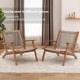 thumbnail image 3 of JOIVI Acacia Wood Patio Chair Set of 2, Modern Accent Chairs with Armrest, Reading Armchair with Rope Woven Backrest and Seat for Porch, Balcony, Living Room, Garden, Beige, 3 of 8