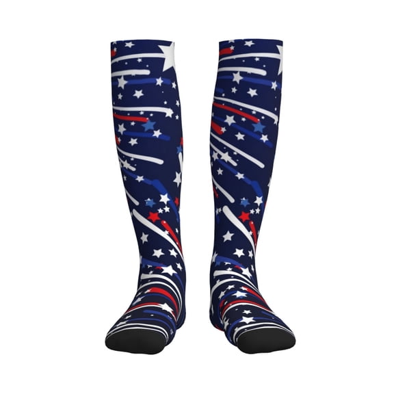 Rateoe Red White Blue Fireworks 1 Compression Socks for Women and Men 20-30mmHg-Circulation Support Socks Knee High Nurse Pregnant Running Medical and Travel Athletic
