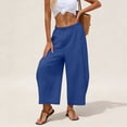 thumbnail image 4 of Roncen Womens Faux Linen Wide Leg Boho Pants Summer Palazzo Casual Loose Elastic Waist Baggy Trousers Beach Vacation Pockets, 4 of 6