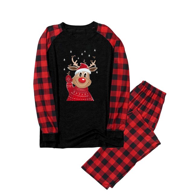 Pijamas de Navidad Para La Familia Trajes A Juego Hombre Papá Blusa Con Estampado A Cuadros Tops + Pantalones Ropa Odeerbi ODB189584