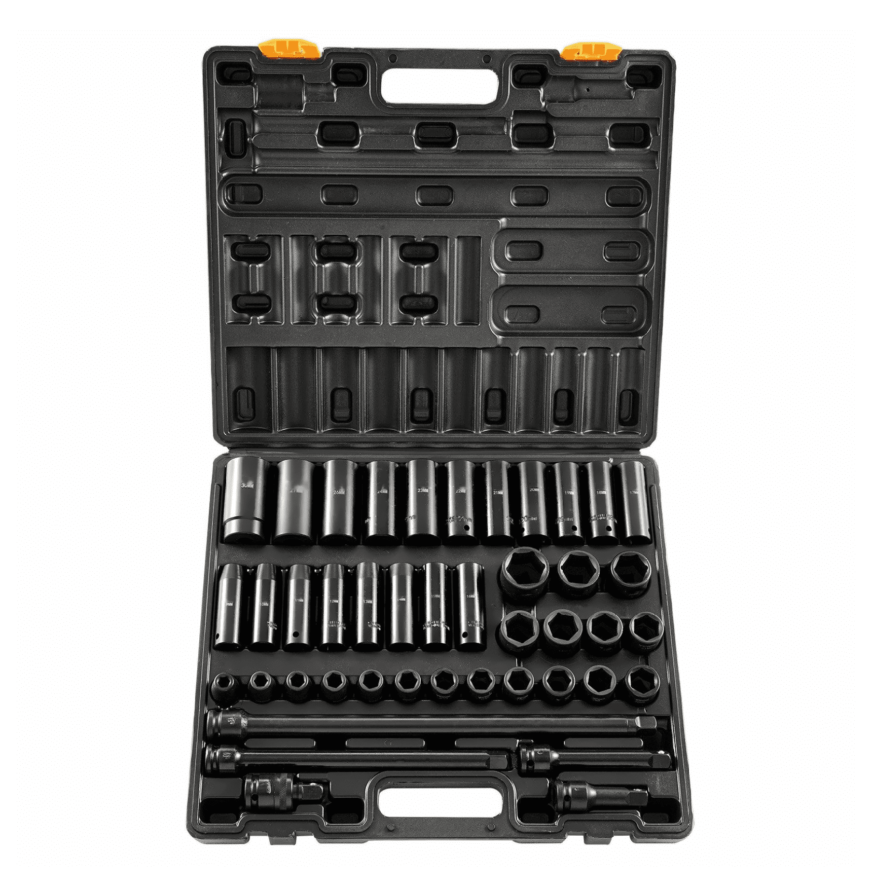 lqyy Impact Socket Set 1/2 Inch Drive, 43 Piece - Standard & Deep Sockets, 6-Point, Metric 9-30mm, Impact Wrench Socket Set for Trucks & RVs