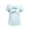thumbnail image 5 of Women's Square Neck Bow Blouse - Puff Sleeve Casual Top with Tie Front Detail, Lightweight Summer Shirt for Date & Daily Wear Sky Blue S, 5 of 6