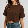 thumbnail image 2 of Yuanlong Womens Tshirts Round Neck Short Sleeve Summer Cropped T Shirts Solid Color Loose Fit Minimalist Sporty Basic Tees, 2 of 6
