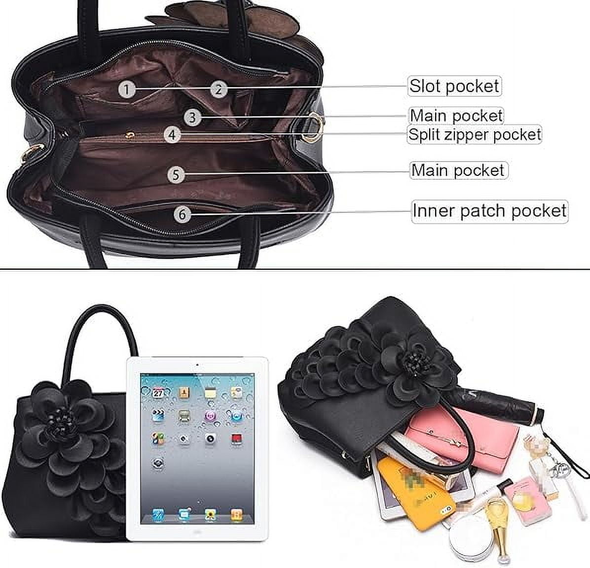 Women's Pu Leather Satchel Handbags 3D Flower Seris Evening Bags Crossbody Tote Purse Bag with Detachable Strap