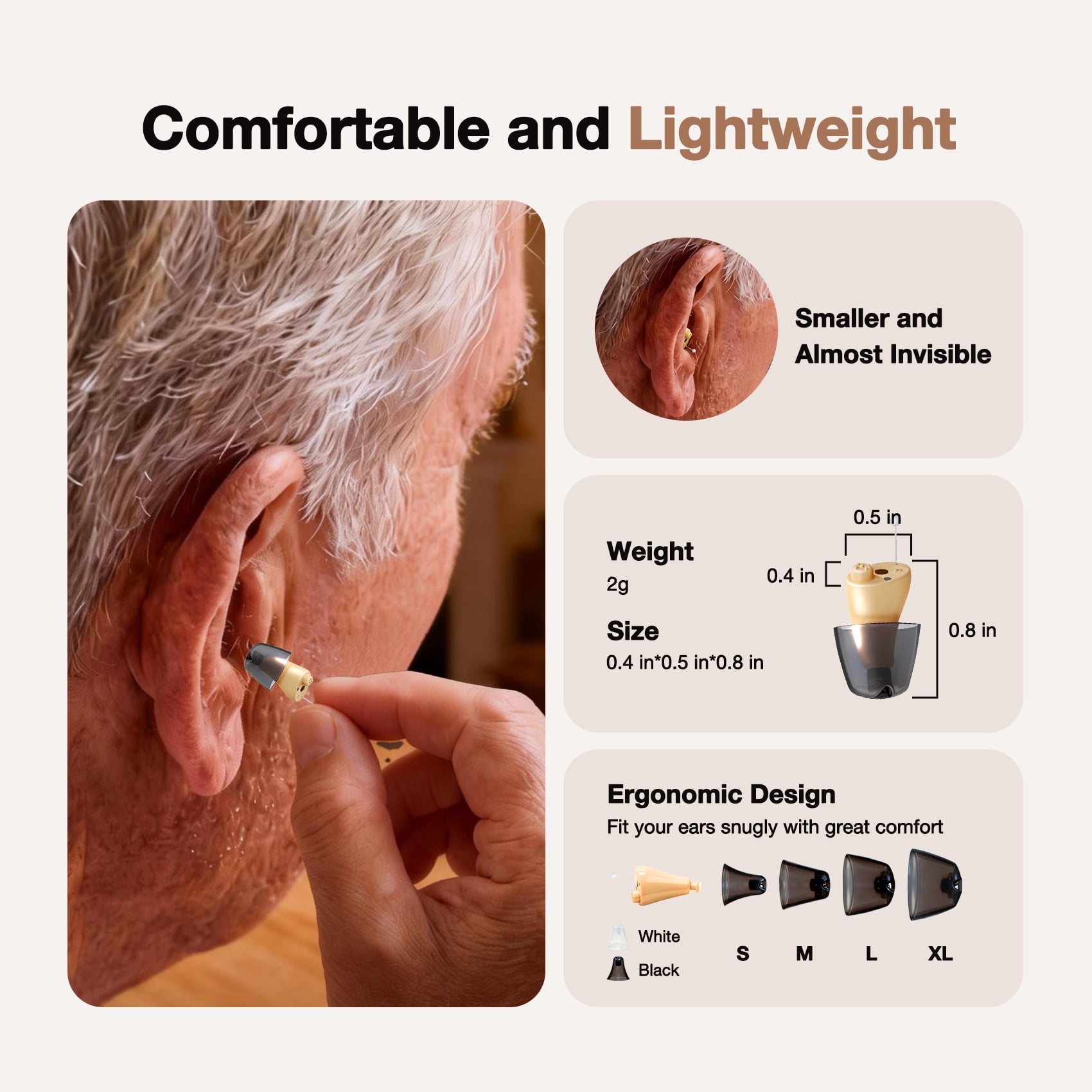 Advanced Smart Smallest Hearing Aids with Noise Cancelling,Completely-in-the-Canal Hearing Aid with Portable Charging Case,1 Pair,CHOSGO