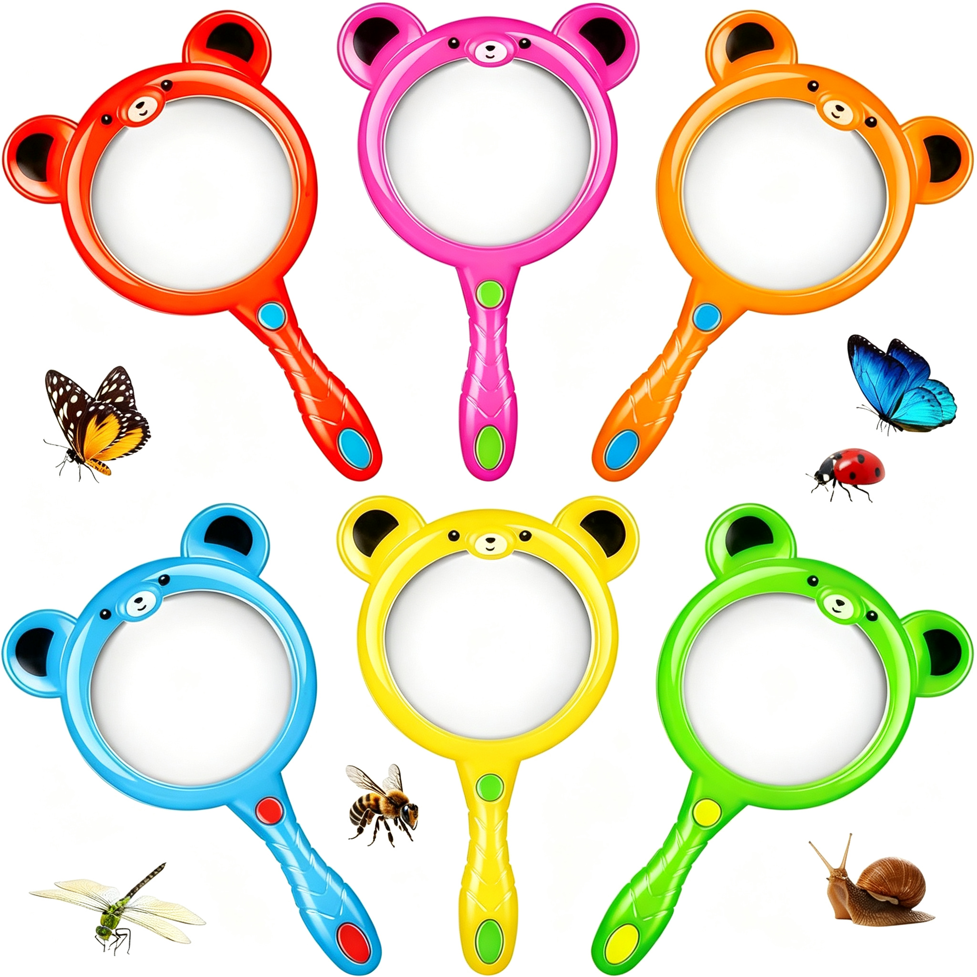 HBMYN 6Pcs Kids Magnifying Glass,Colorful Magnifying Glass for Kids,Hand Toy Magnify Glasses,Mini Magnifier Glasses for Science Class Reading Outdoor Observation Party Favor