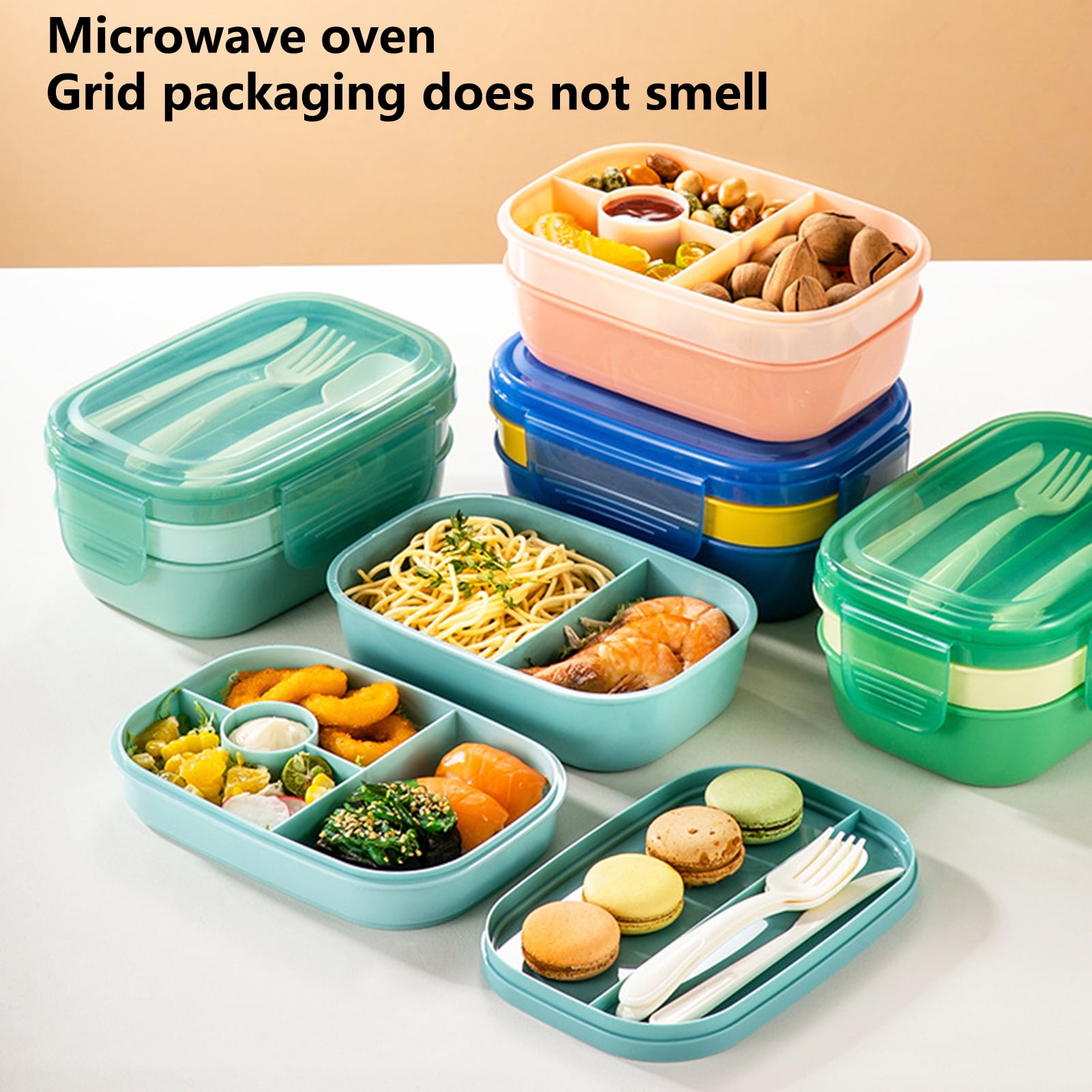 Lunch Container Good Sealing Compartment Large Capacity with Tableware 3  Layers Multiple Grid Lunch Food Box Daily Use