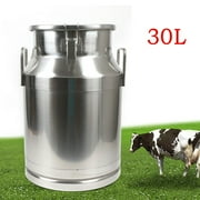 30L/7.9 Gallon Stainless Steel Milk Can - Heavy Duty Milk Jug Milk Bucket Wine Pail Bucket Bottle SS liquid Container Storage W/Independent Embedded Silicone Sealed Lid Easy to Open and Use