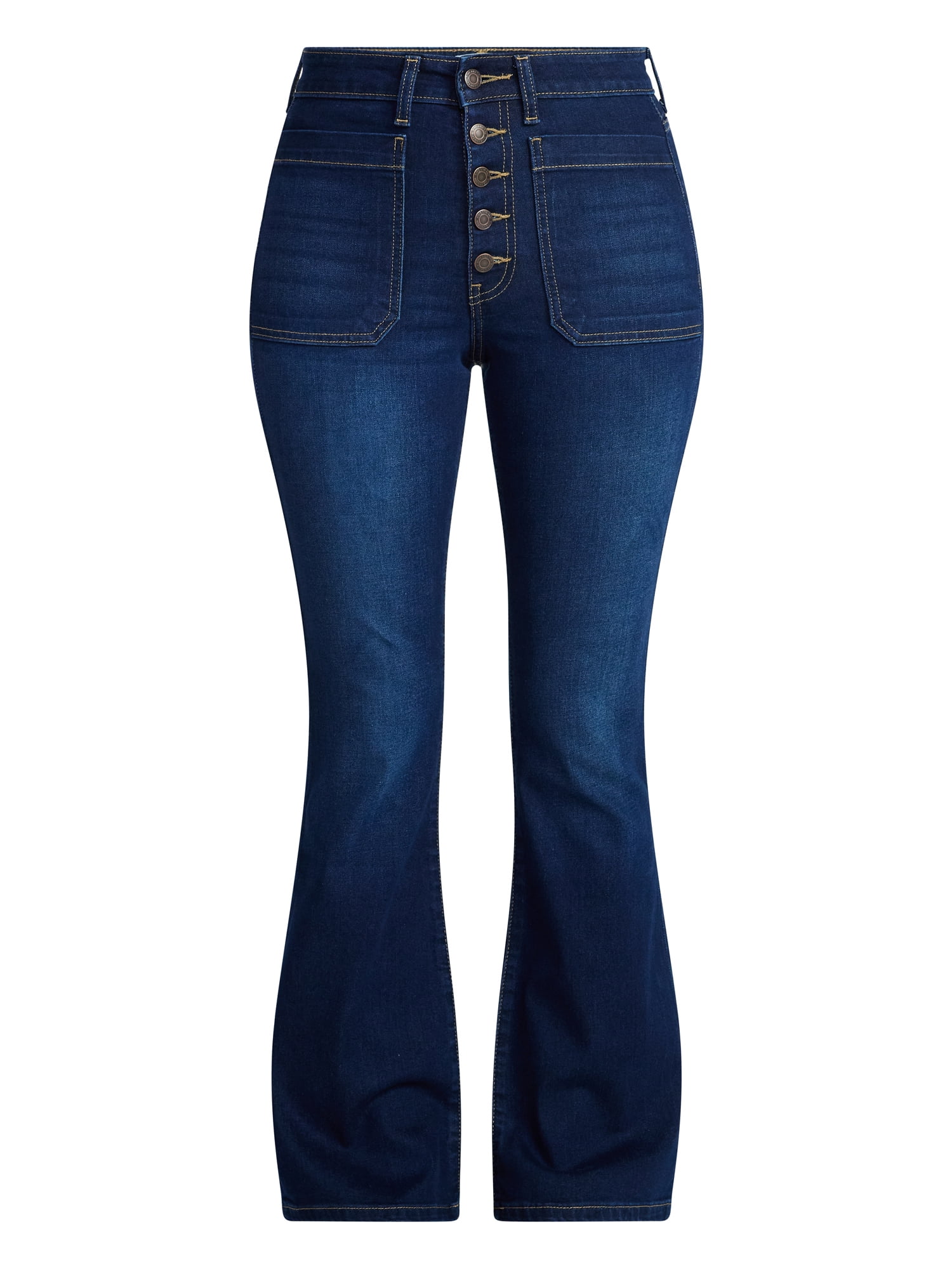 Time and Tru Women's Patch Pocket Flare Jeans, 31" Inseam, Sizes 0-22