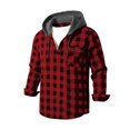 thumbnail image 7 of Men's Plaid Shirt with Chest Pocket,Button Long Sleeve Hooded Pullover Top with Drawstring,Trendy Casual Outfits, 7 of 7