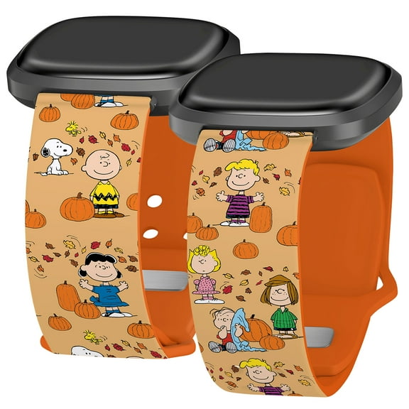 Peanuts Thanksgiving HD Unisex Watch Band Compatible with FitBit Verssa 3 & Sense (20mm Short Pumpkin Patch) by Affinity Bands