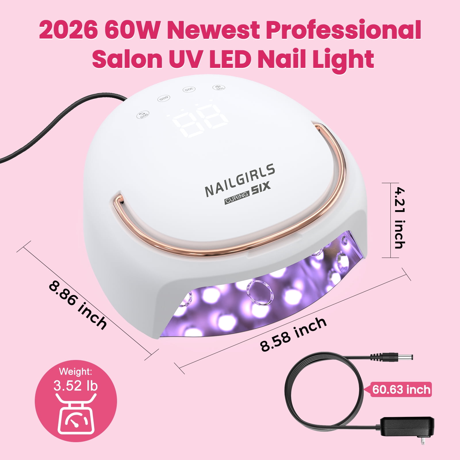 NAILGIRLS Professional Nail Lamp 60W Salon UV Nail Lamp- Fast Curing, UV Light for Gel Nails wiht 4 Timer Setting for Salon Manicures & Pedicures