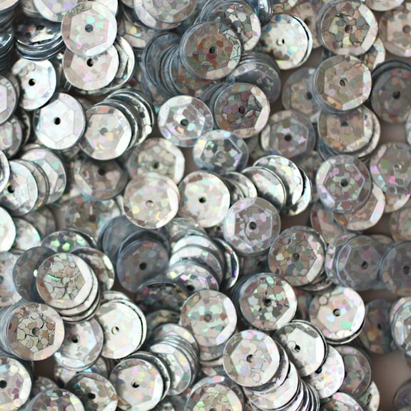 Silver Cup Sequins 8mm Hologram Glitter Multi Reflective Metallic Made in USA