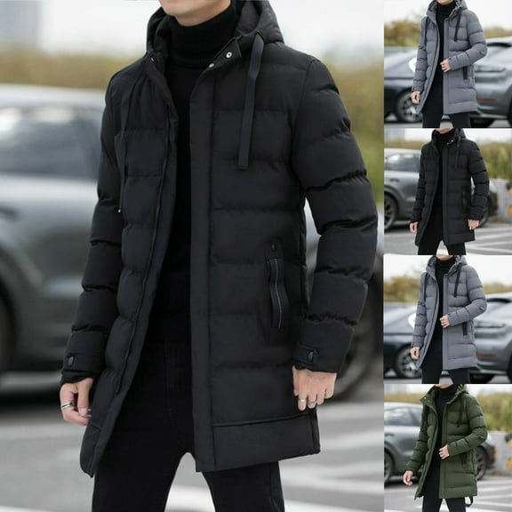 ATENAR Mens Winter Coats,Winter Jackets for Men,Cold Weather,Long Sleeve,Warm,Solid,Cotton,Black,M