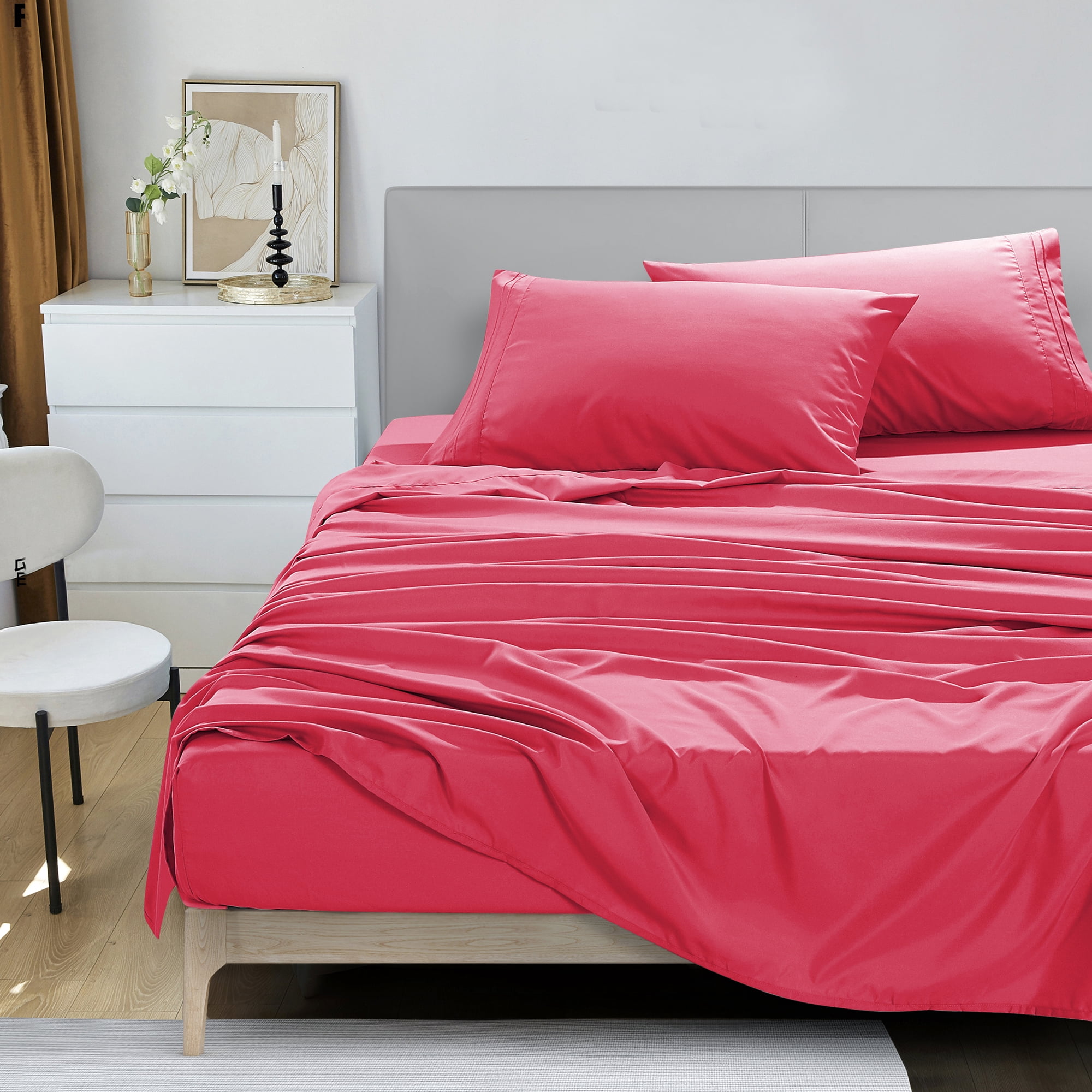4-Piece Set Bed Sheets, Bedding with Fitted Sheet, Flat Sheet & Pillowcases