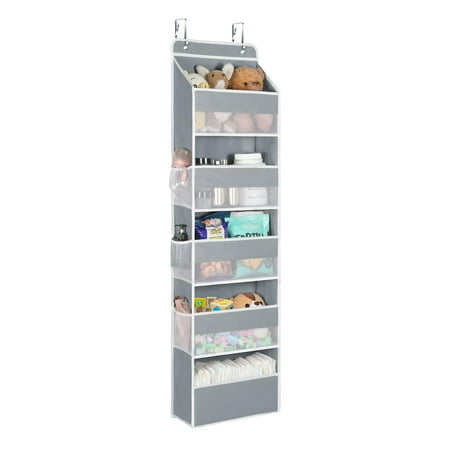 Univivi Hanging Storage Organizer Nursery Closet Cabinet Baby Storage with 5 Large Compartments 6 Side Pockets for Cosmetics, Toys and Sundries (Grey) C27