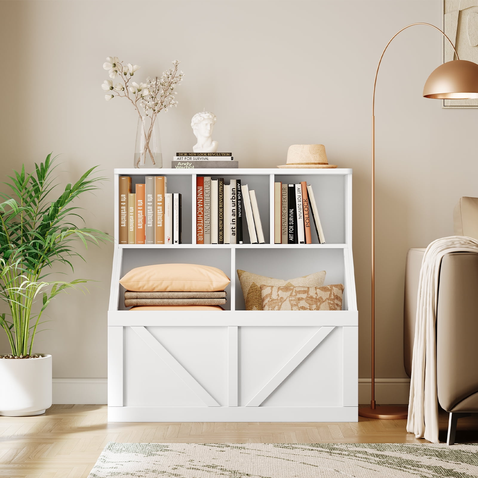 COZONY Kids Bookshelf & Toy Storage Organizer, Multi-Cube Toy Shelf with Storage Cabinets for Playroom, Bedroom, Nursery, White