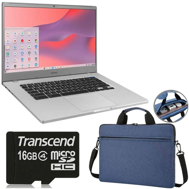 Samsung 15.6" Chromebook 4+ - Intel Celeron, 4GB RAM, 64GB eMMC (Platinum Titan) + 16GB MicroSD Memory Card + SPLASH PROOF LAPTOP BAG