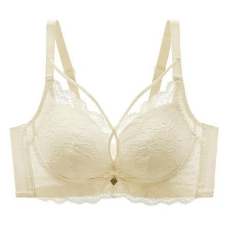Yyeselk Lace Bras for Women Wirefree Full Coverage Push Up Minimizer Bra Sexy Lift Up Breathable Padded Bra No Underwire Comfort Daily Bra White M