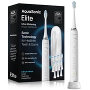 AquaSonic Elite Rechargeable Electric Toothbrush Set - ADA Accepted, 5 Modes, Travel Case, 8 Brush Heads (Optic White)