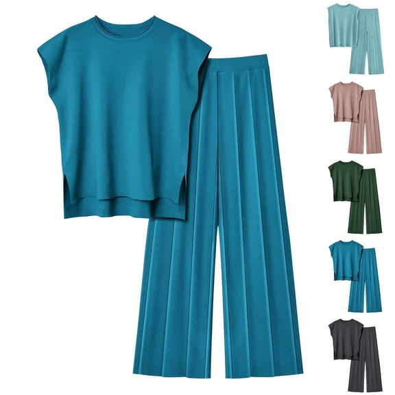 Bixock Women's Knitted 2 Piece Set,Tank Top Long Pants Outfits,Fall Winter Sleeveless Top Long Pants Leisure Knit Outfit Set