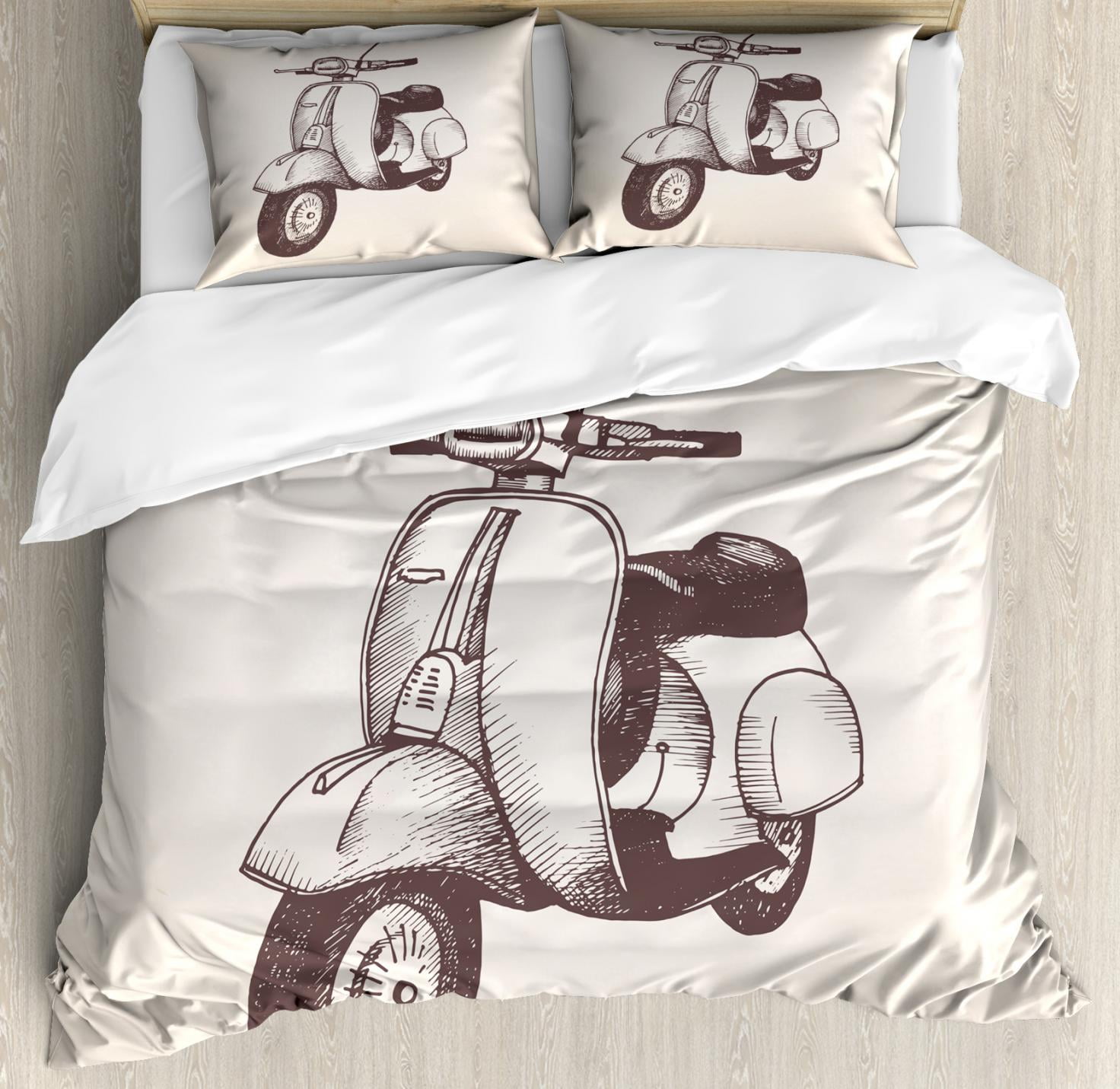 Motorcycle Duvet Cover Set King Size Hand Drawn Scooter With Ombre Motorcycle Duvet Cover Set King Size Hand Drawn Scooter With Ombre Effect Nostalgic Transportation Ilration Decorative 3 Piece Bedding 2